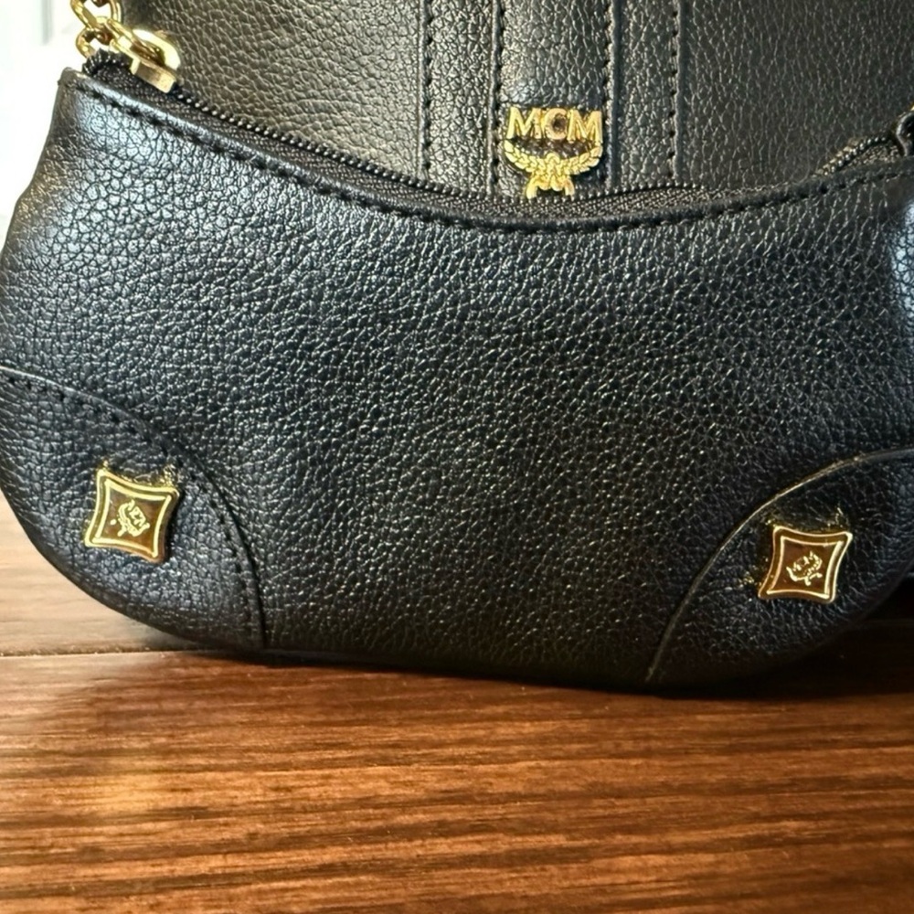 MCM Black Leather Munchen studded satchel - Picture 2 of 15